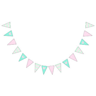 À Fanions Bannière de rose, turquoise et rayée de coeur de