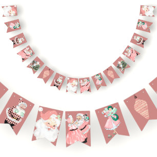 À Fanions Bannière vintage Pink + Rose Gold Christmas Bunti