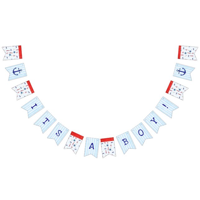 À Fanions C'est un garçon, Bannière Baby shower Nautique (Tout)