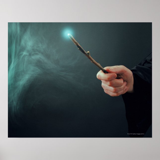 A fantasy wizard making magic with wand. poster (Front)