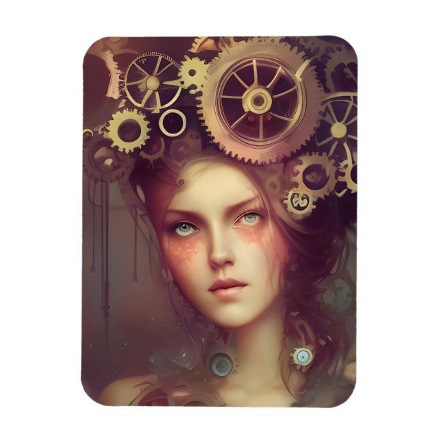 A fantasy woman with steampunk gears on her head magnet (Vertical)