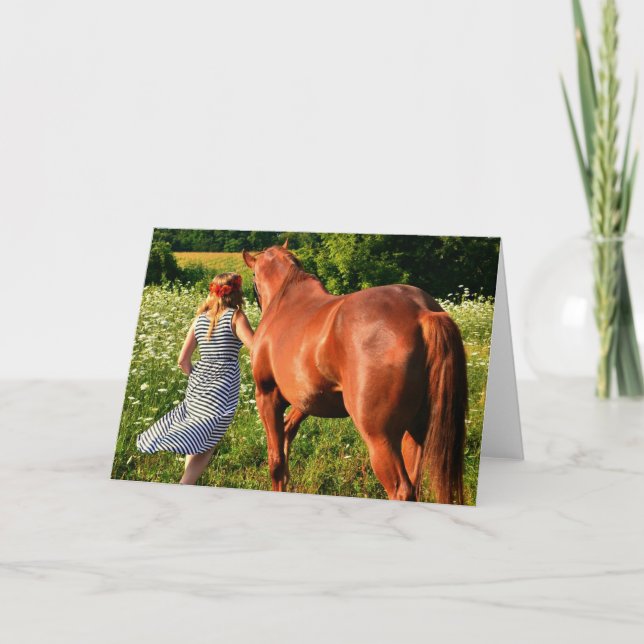 A Farm Girl And Her Horse Greeting Card (Front)