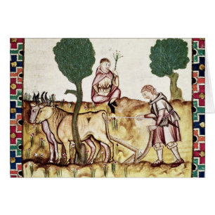 A farmer teaching his son to plough a field