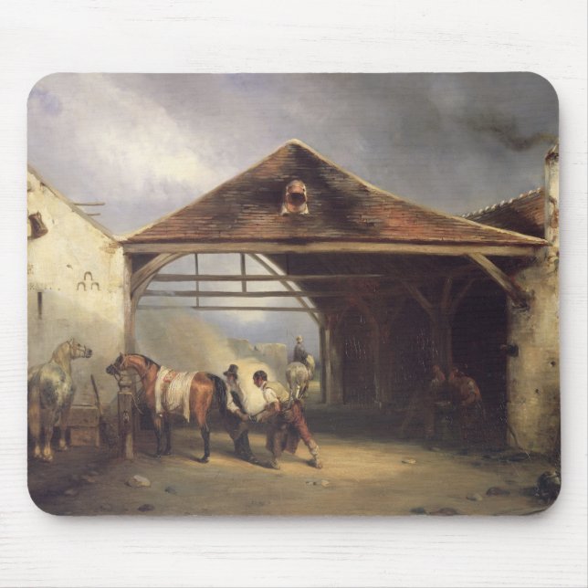 A Farrier shoeing a Horse Mouse Pad (Front)