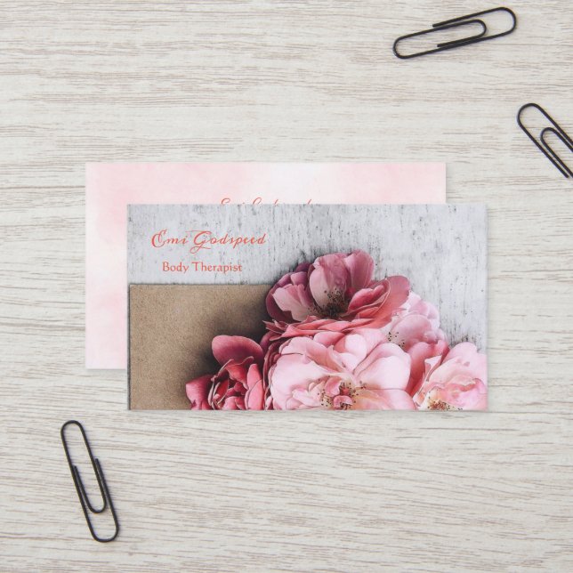 a fashionable card with pink flowers (Front/Back In Situ)