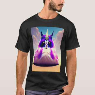 A Fat Chubby Fluffy Purple Cat Wearing a Unicorn H T-Shirt