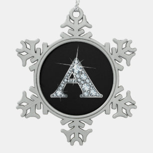A Faux-"Diamond" Monogram Snowflake Pewter Christmas Ornament
