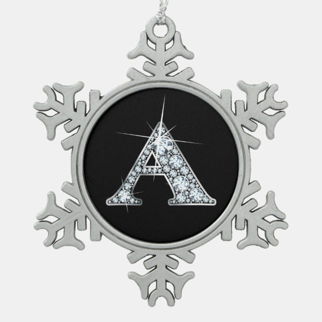 A Faux-"Diamond" Monogram Snowflake Pewter Christmas Ornament (Front)