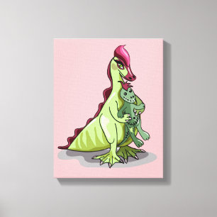 A Female Hadrosaurus Holding A Doll. Canvas Print