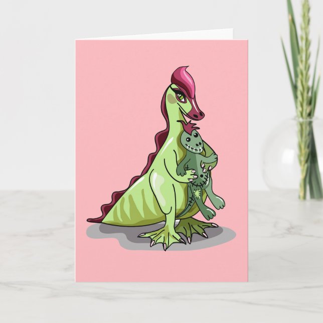 A Female Hadrosaurus Holding A Doll. Card (Front)