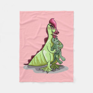 A Female Hadrosaurus Holding A Doll. Fleece Blanket