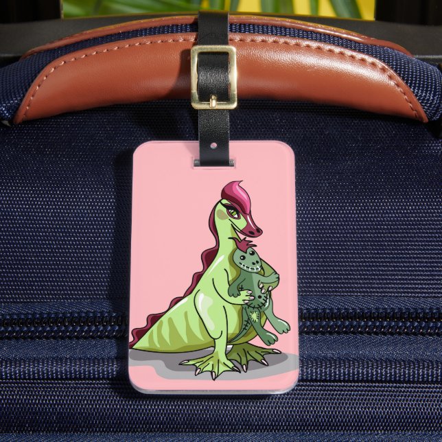 A Female Hadrosaurus Holding A Doll. Luggage Tag (Front Insitu 2)