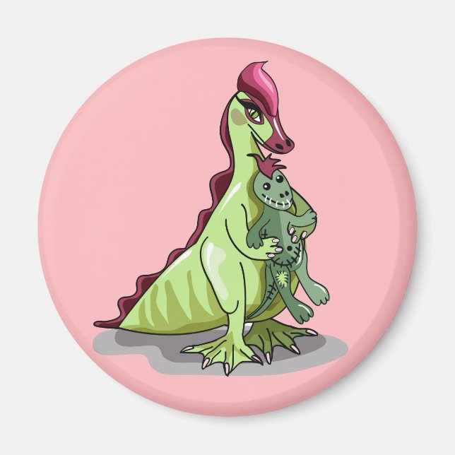 A Female Hadrosaurus Holding A Doll. Magnet (Front)