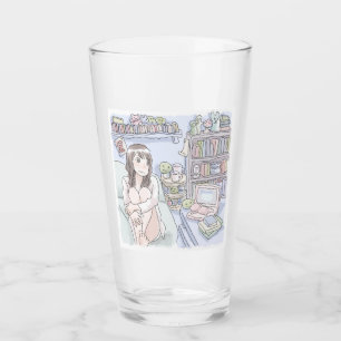 a female illustration sitting on a sofa in a water glass