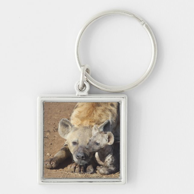 A female Spotted Hyena and her cub, Kruger Keychain (Front)