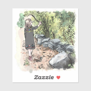 a female water color illustration walking along a