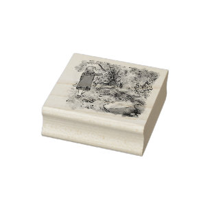 a female water color illustration walking along a rubber stamp