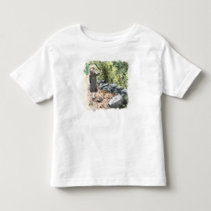 a female water color illustration walking along a toddler t-shirt