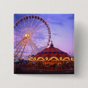 A ferris wheel and carousel at the Navy Pier in 2 Inch Square Button