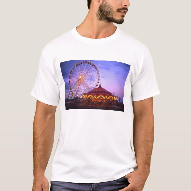A ferris wheel and carousel at the Navy Pier in T-Shirt (Front)