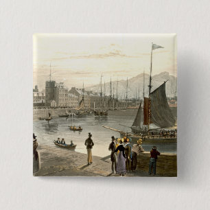 A ferry arriving at Leith, from 'A Voyage Around G 2 Inch Square Button