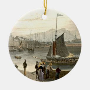 A ferry arriving at Leith, from 'A Voyage Around G Ceramic Ornament