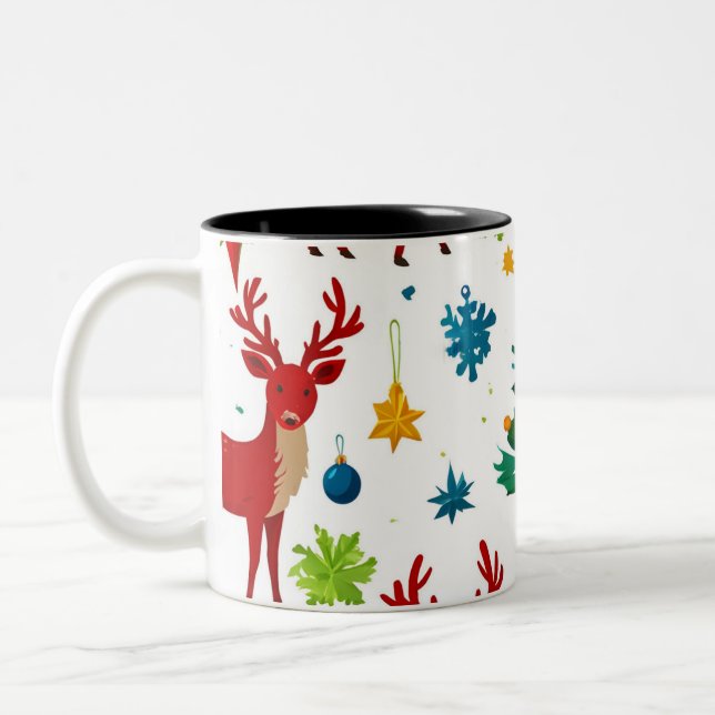 A Festive Christmas Pattern Digital Art Two-Tone Coffee Mug (Left)