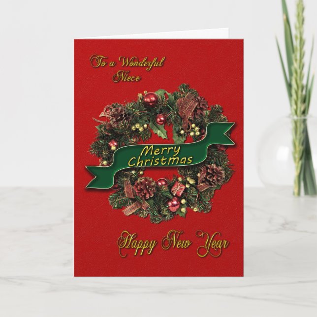 A festive Christmas Wreath for your niece Holiday Card (Front)