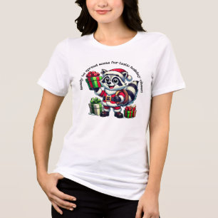 A festive raccoon bringing joy with holiday gifts Tri-Blend shirt