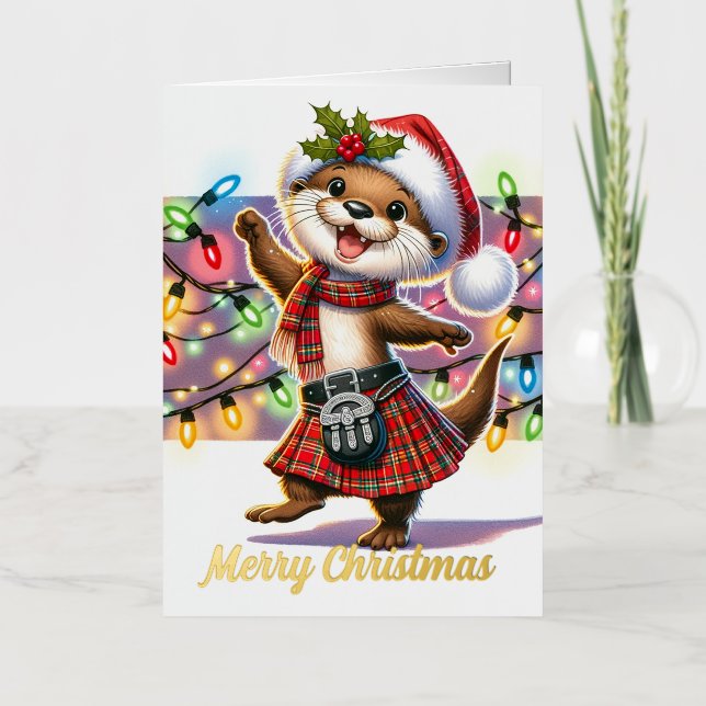 A Festive Scottish Christmas Otter Foil Greeting Card (Front)