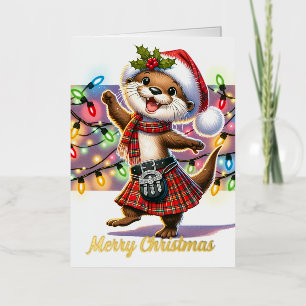 A Festive Scottish Christmas Otter Foil Greeting Card