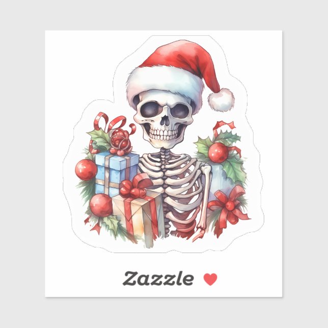 A Festive Skeleton in a Santa Hat With Gifts (Sheet)