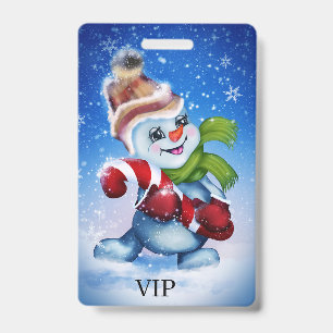 A festive snowman badge
