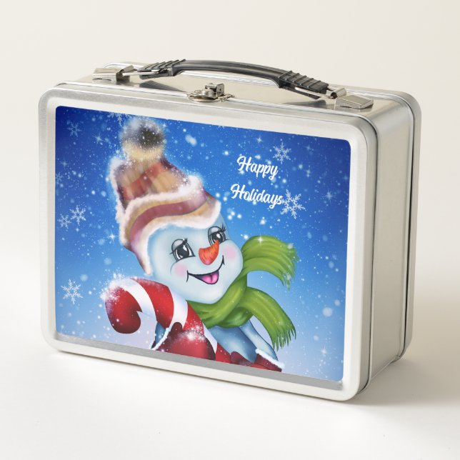 A festive snowman     metal lunch box (Front)