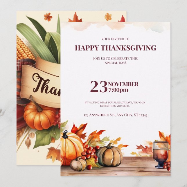 A FESTIVE THANKSGIVING INVITATION WITH A PUMPKIN  (Devant / Derrière)