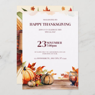 A FESTIVE THANKSGIVING INVITATION WITH A PUMPKIN 