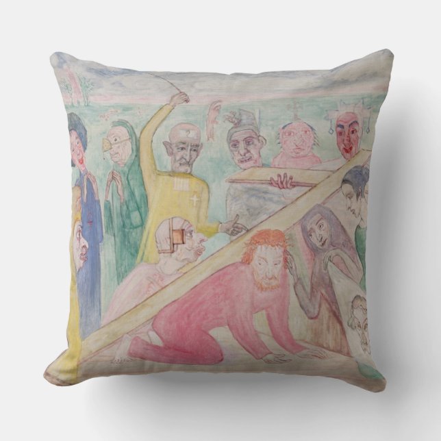 A Field Conventicle, 1857 Throw Pillow (Front)