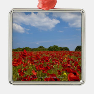 A Field Full Of Red Flowers Metal Ornament