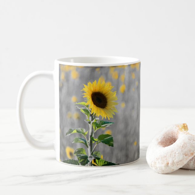 A Field of Sunflowers in Black & White Coffee Mug (With Donut)