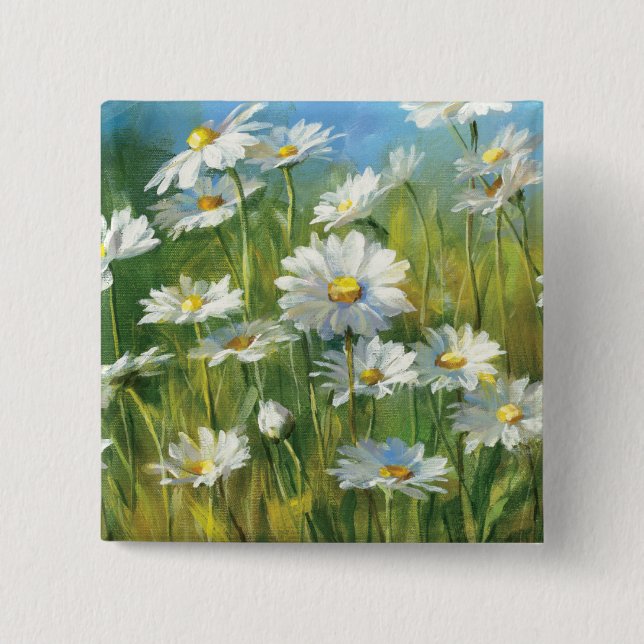 A Field of White Daisies 2 Inch Square Button (Front)