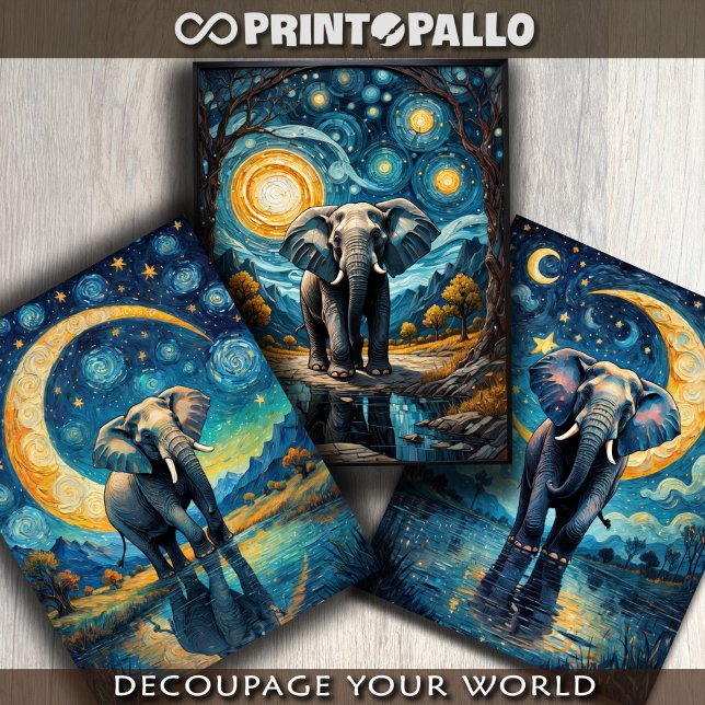 A fierce elephant in a blue Van Gogh starry night Wrapping Paper Sheet (Creator Uploaded)