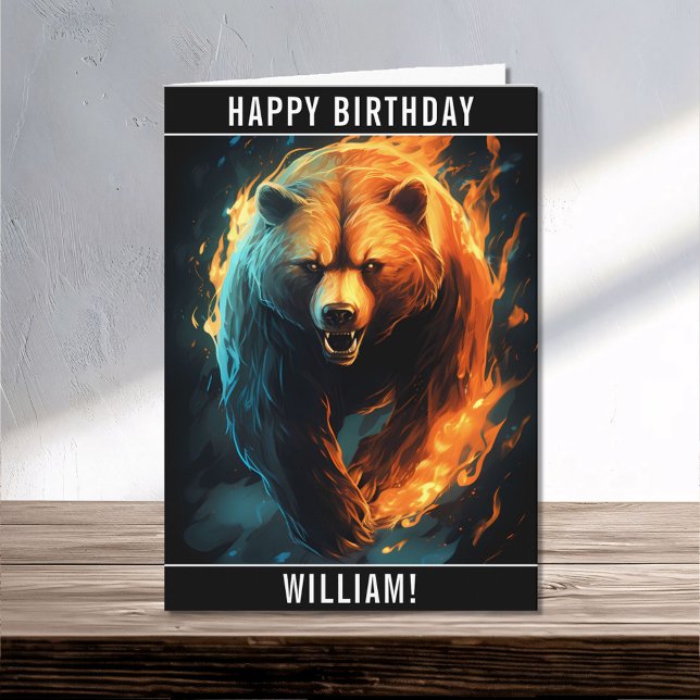 A Fierce Fiery Bear Happy Birthday Name Card (Creator Uploaded)