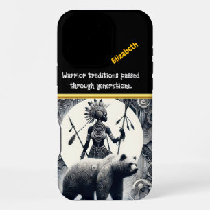 A fierce warrior poised alongside a majestic bear iPhone 16 pro max case
