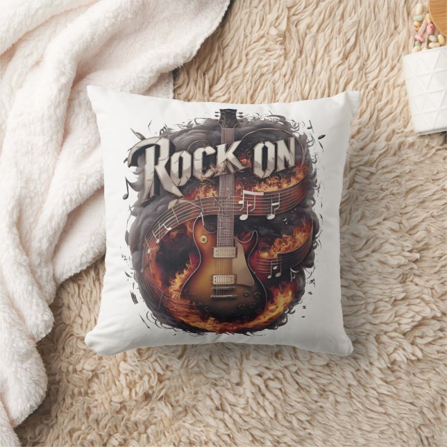 A fiery guitar rocking through the night throw pillow (Blanket)