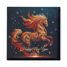 a fiery horse against a starry sky