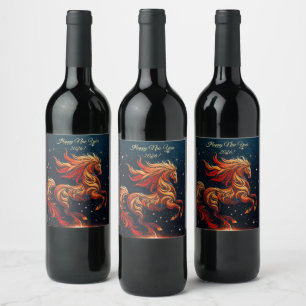 a fiery horse against a starry sky wine label