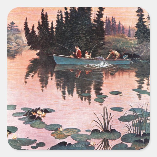 A Fine Catch by John Clymer Square Sticker (Front)