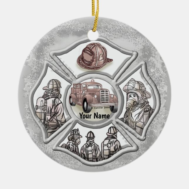 A Firefighter Maltese Cross Ceramic Ornament (Front)