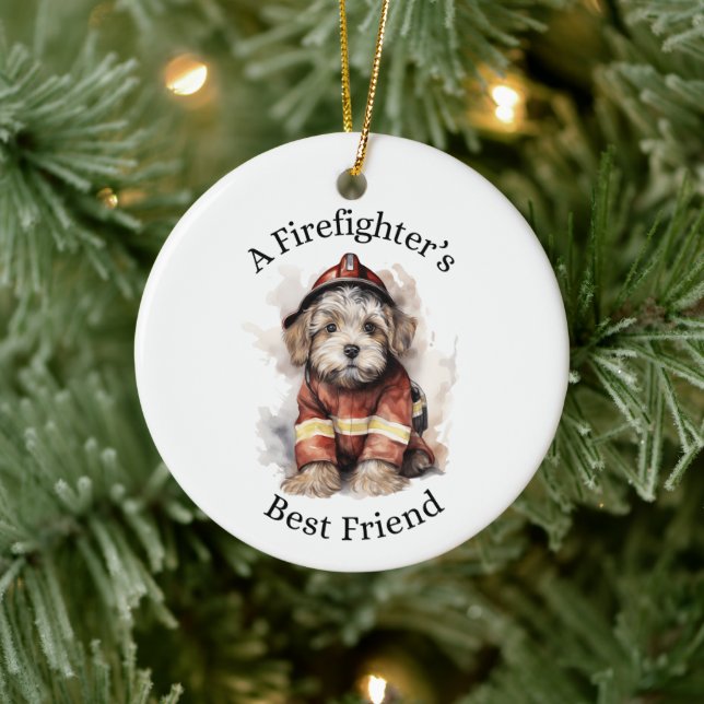 A Firefighter’s Best Friend Dog Fireman Outfit Ceramic Ornament (Tree)