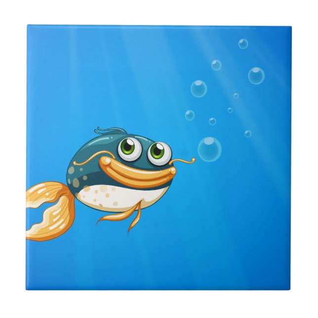 A fish with a big mouth under the ocean tile (Front)